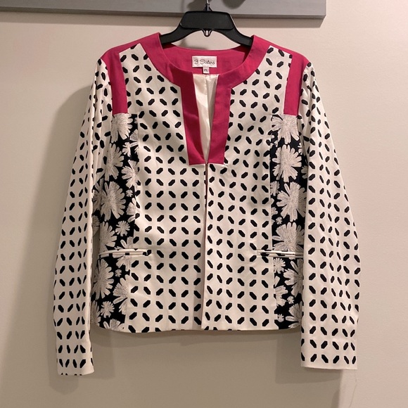 3 Sisters Black/Cream/Magenta Jacket with Floral Pattern and Shapes sz. PL - Picture 1 of 7